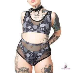 NWT Killstar Tomb Lagoon Skull Print Two-Piece Bikini Swimsuit SM
